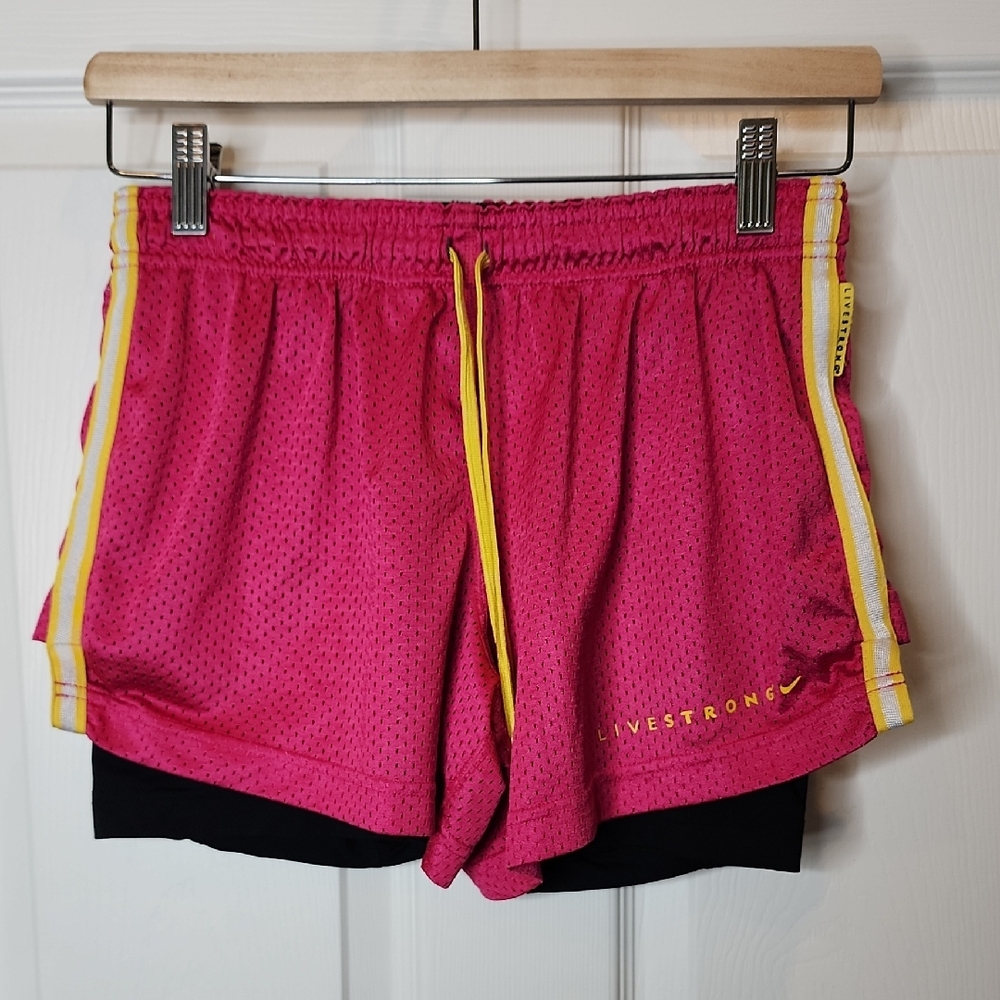 Nike Livestrong Women's Mesh Drawstring Shorts With Undershorts Size Small